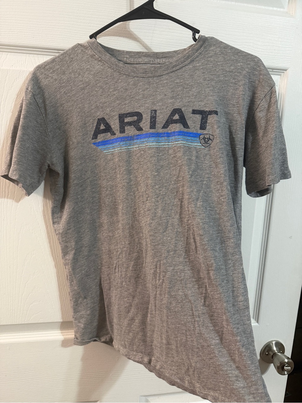 Ariat Youth Heather Gray Tee with Blue Stripe Logo